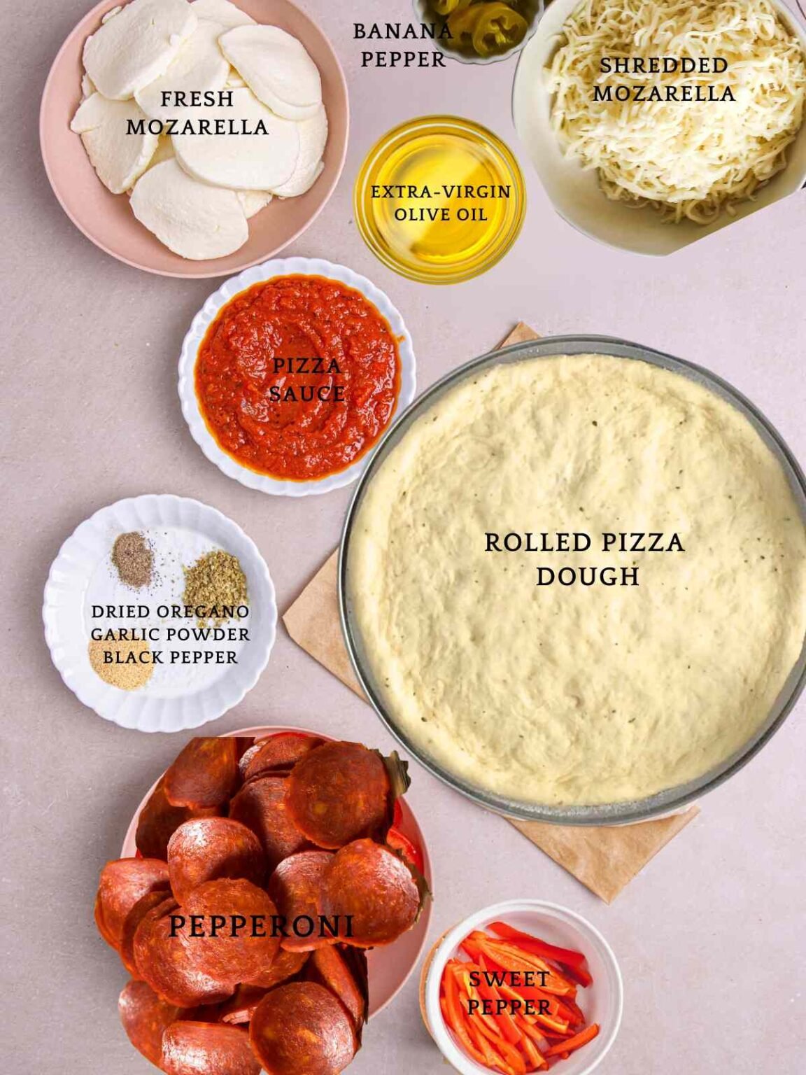 easy italian pepperoni pizza ingredient shot